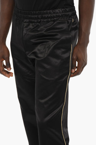 Lustrous Fabric Straight-leg Joggers with Ton-sur-ton Logo