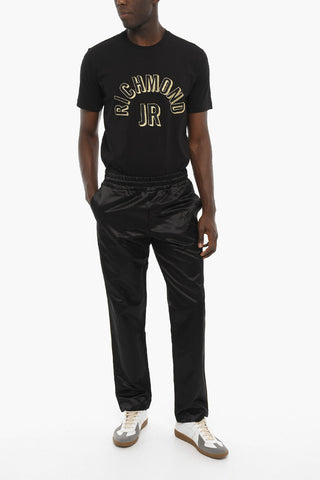 Lustrous Fabric Straight-leg Joggers with Ton-sur-ton Logo