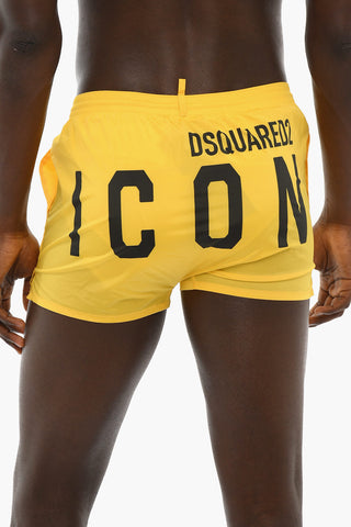 ICON Costume da Bagno Boxer in Tinta Unita con Logo Stampato a Contrasto