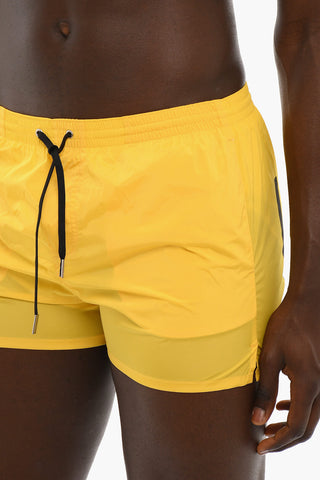 ICON Costume da Bagno Boxer in Tinta Unita con Logo Stampato a Contrasto