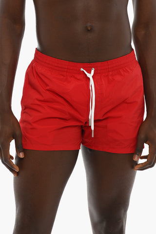 Solid Color Swim Shorts with Logo on the Back