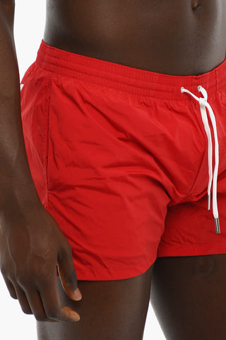 Solid Color Swim Shorts with Logo on the Back