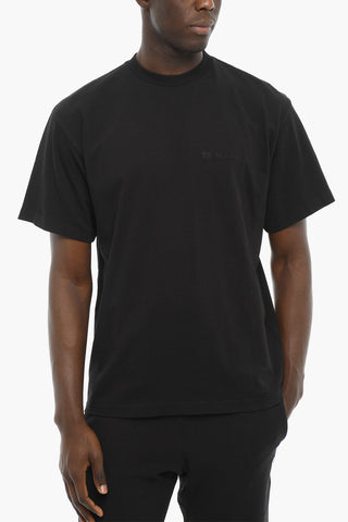 Solid Color ACADEMY Crew-Neck T-shirt with Logo-Embroidery