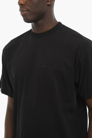 Solid Color ACADEMY Crew-Neck T-shirt with Logo-Embroidery