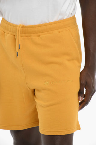 Shorts in Cotone Garzato con Logo Ricamato