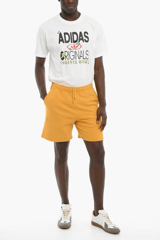 Shorts in Cotone Garzato con Logo Ricamato