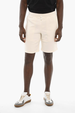 Solid Color Fleeced-Cotton Shorts with Drawstring on the Waist