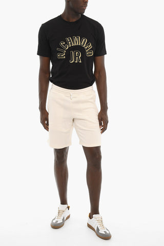 Solid Color Fleeced-Cotton Shorts with Drawstring on the Waist