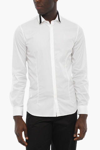 Poplin Cotton Shirt with Two-Tone Collar
