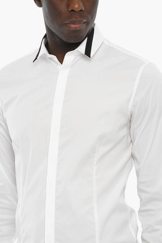 Poplin Cotton Shirt with Two-Tone Collar