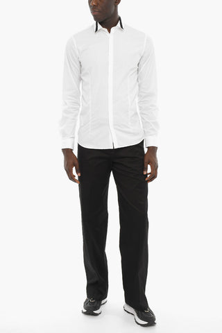 Poplin Cotton Shirt with Two-Tone Collar