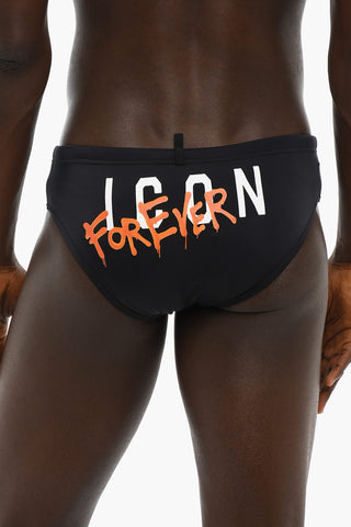 ICON Stretch Nylon Swim Brief with Contrast Logo Print