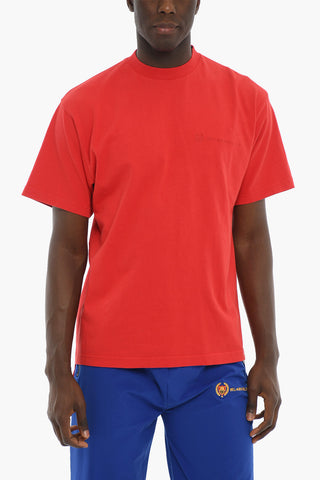 Solid Color ACADEMY Crew-neck T-Shirt with Embroidered Logo