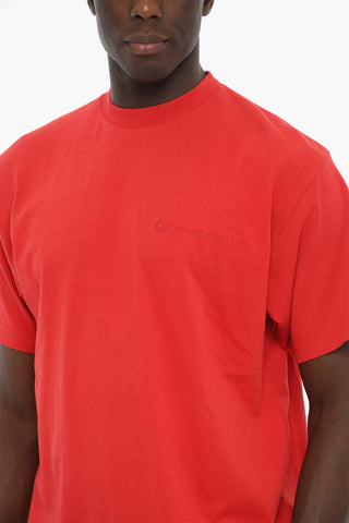 Solid Color ACADEMY Crew-neck T-Shirt with Embroidered Logo