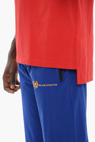 Solid Color ACADEMY Crew-neck T-Shirt with Embroidered Logo