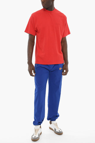 Solid Color ACADEMY Crew-neck T-Shirt with Embroidered Logo