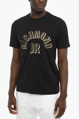 Crew-neck T-shirt with Lurex Logo Embroidery