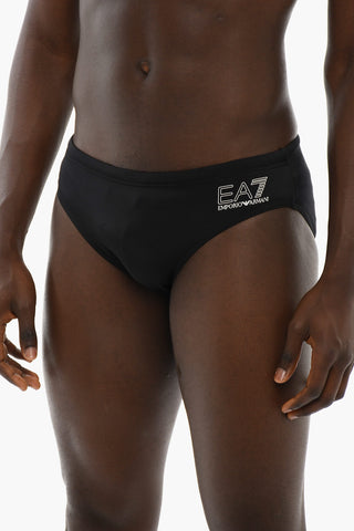 EMPORIO Solid Color Swim Brief with Printed Contrasting Logo