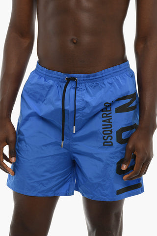 ICON Costume da Bagno Boxer con Logo Stampato a Contrasto