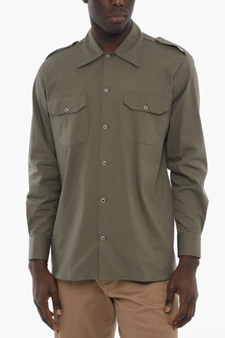 Stretch Cotton Shirt with Embroidered Logo and Studs