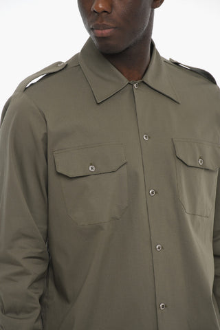 Stretch Cotton Shirt with Embroidered Logo and Studs