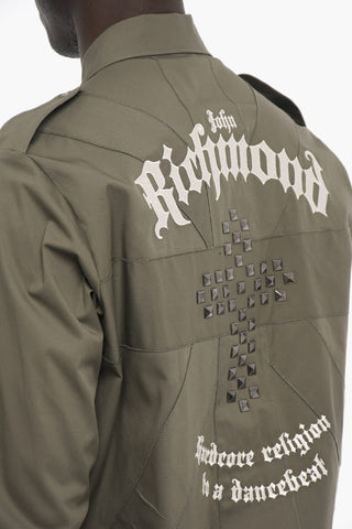 Stretch Cotton Shirt with Embroidered Logo and Studs