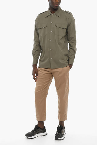 Stretch Cotton Shirt with Embroidered Logo and Studs