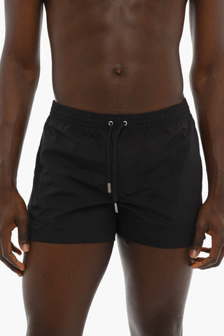 Costume da Bagno Boxer in Tinta Unita con Logo Stampato a Contrasto