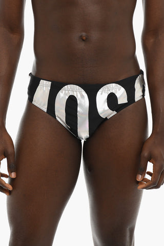 Stretch Nylon Swim Brief with Silver-Tone Logo