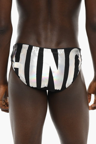 Stretch Nylon Swim Brief with Silver-Tone Logo