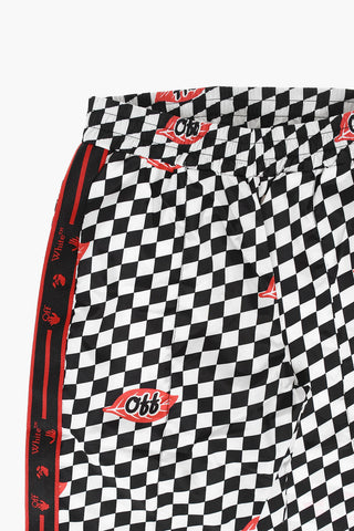 Technical Fabric Checked CHESSBOARD Pants with All over Off Print