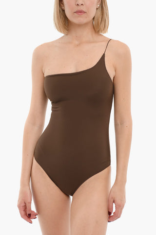 Solid Color One-Shoulder Swimsuit