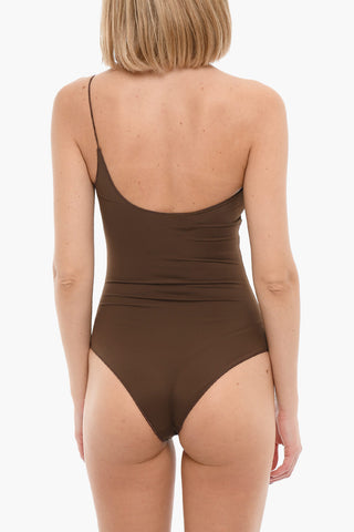Solid Color One-Shoulder Swimsuit