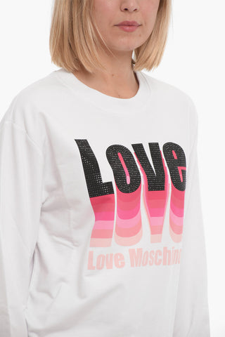 LOVE Felpa Girocollo Leggera con Logo in Strass