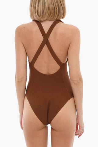 Solid Color ANNELI One-Piece Swimsuit with Criss-Cross Straps