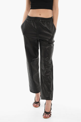 Pantaloni in Pelle con Elastico in Vita