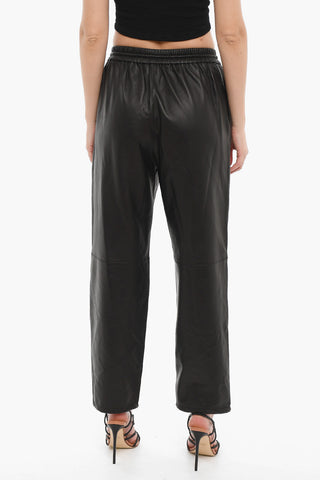 Pantaloni in Pelle con Elastico in Vita