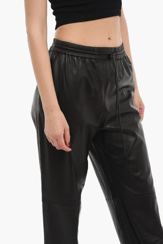 Pantaloni in Pelle con Elastico in Vita
