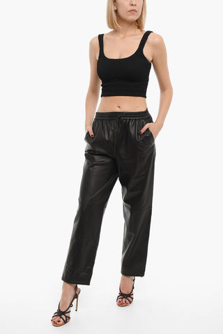 Pantaloni in Pelle con Elastico in Vita