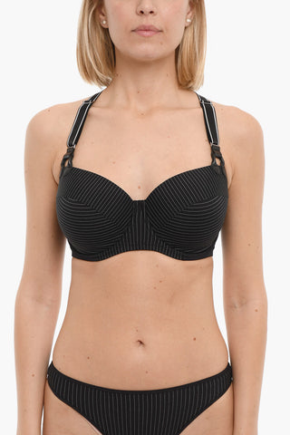 Pinstriped GLORIA Balconette Bra with Criss-Cross Straps