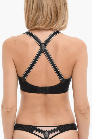 Pinstriped GLORIA Balconette Bra with Criss-Cross Straps