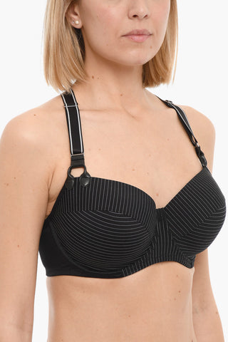 Pinstriped GLORIA Balconette Bra with Criss-Cross Straps