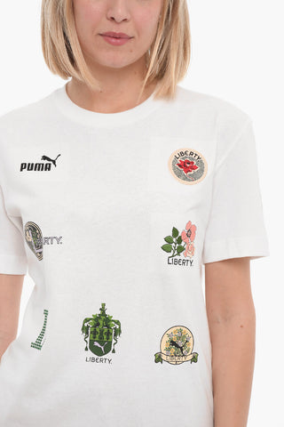 LIBERTY T-Shirt Girocollo Decorata con Ricami e Stampe