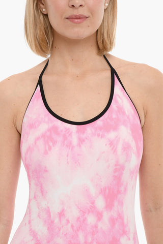 Tie Dye Effect One-piece Swimsuit with Contrasting Trim