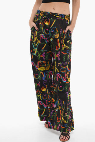 Patterned Cotton Wide Leg Pants