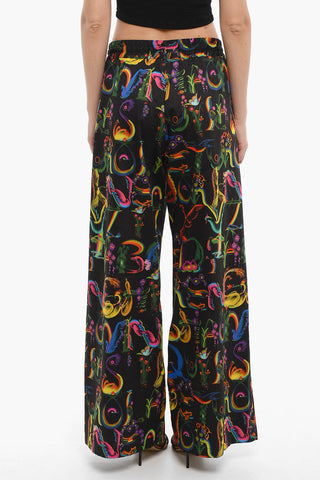 Patterned Cotton Wide Leg Pants