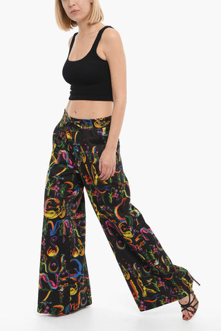 Patterned Cotton Wide Leg Pants