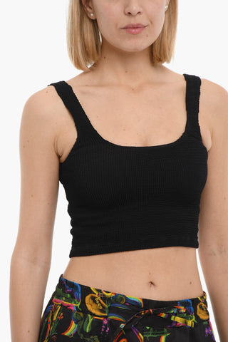 Top Crop in Nylon Stretch a Tinta Unita