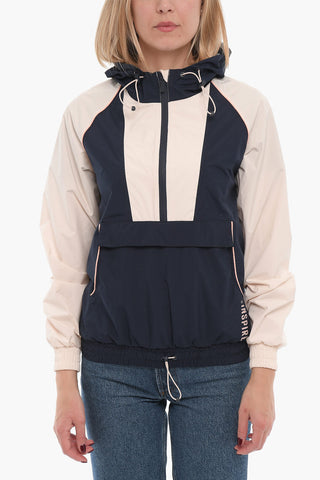 Two-Tone Anorak Jacket with Hood and Front Pocket