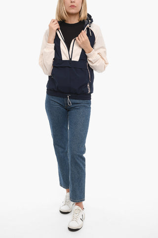 Two-Tone Anorak Jacket with Hood and Front Pocket